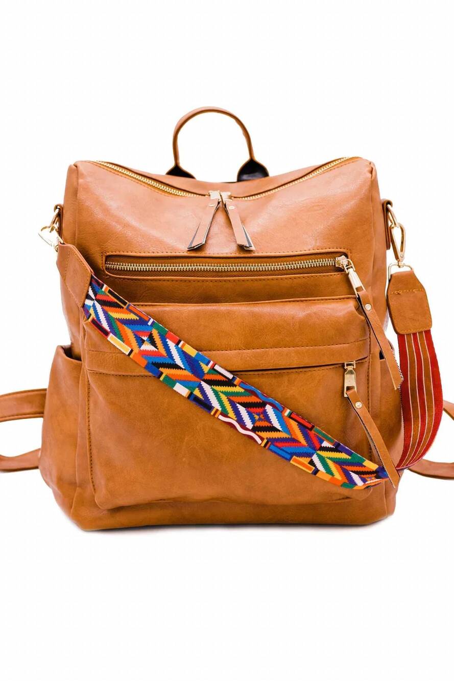 NEW THE CLASSY CLOTH women's chloe convertible backpack in tan- aqua brown